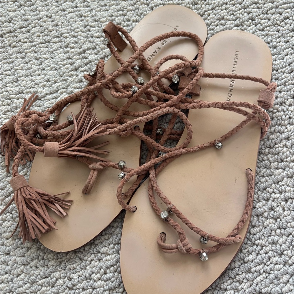 Loeffler Randall lace up flat sandals with rhinestones